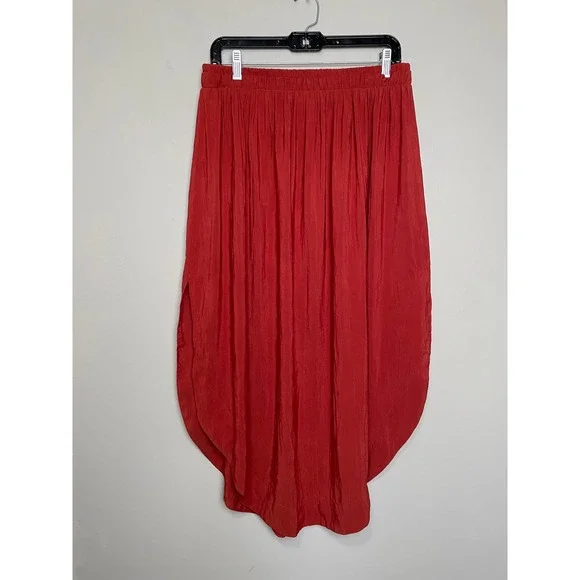 Beautiful H&M Round Hem Ruffle High Waist Slit Midi Skirt Silky Orange M - Picture 2 of 8